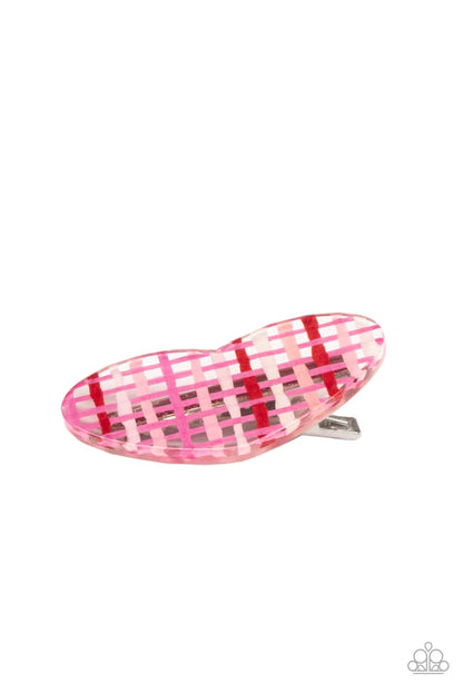 Paparazzi Accessories-Lover's Lattice Red/Pink Acrylic Heart Hair Clip