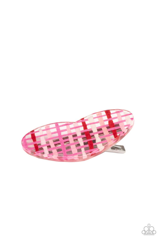 Paparazzi Accessories-Lover's Lattice Red/Pink Acrylic Heart Hair Clip