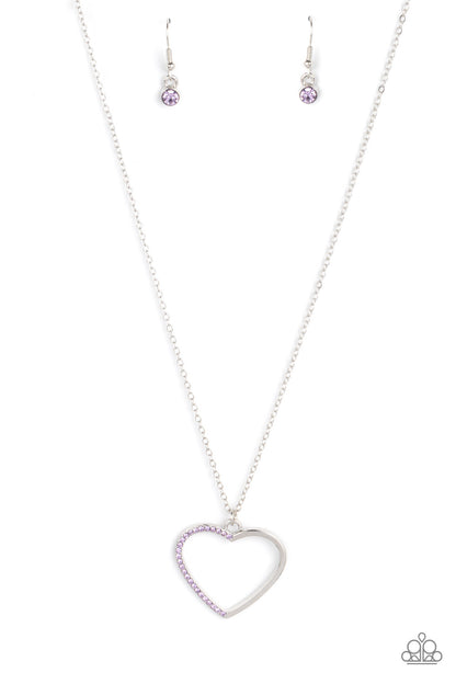 Paparazzi Accessories-Love to Sparkle Purple Shiny Silver Heart Necklace Set