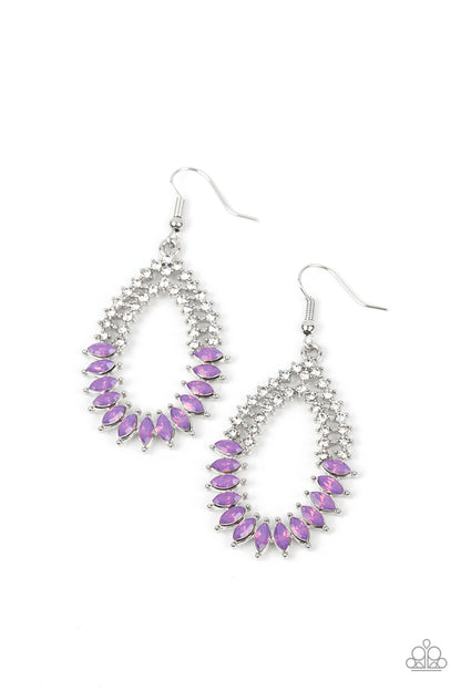 Paparazzi Accessories-Lucid Luster Purple Marquise White Rhinestone Teardrop Earrings