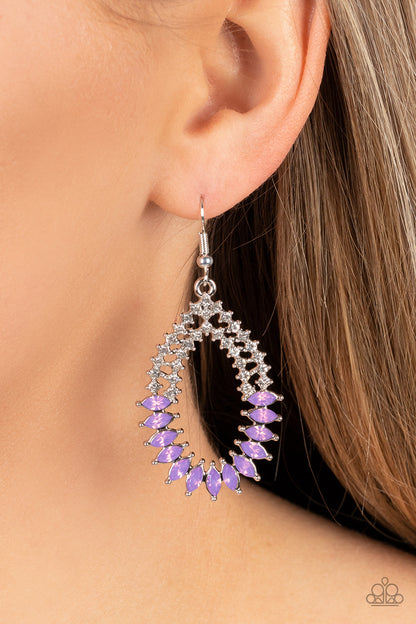 Paparazzi Accessories-Lucid Luster Purple Marquise White Rhinestone Teardrop Earrings