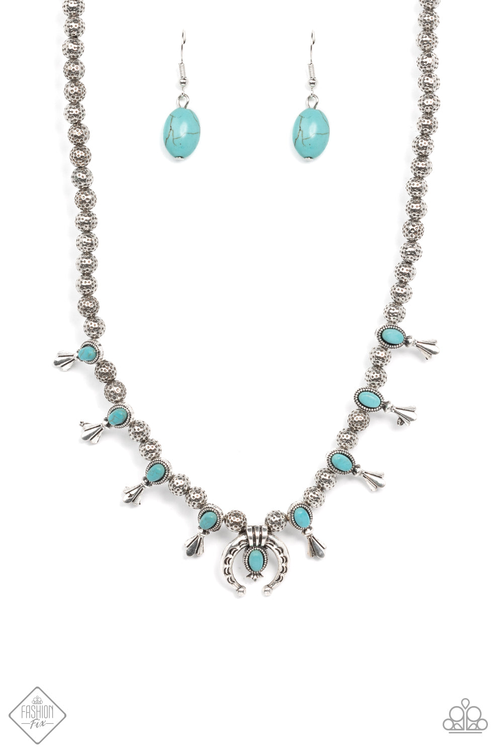 Paparazzi Accessories-Luck Of The West Blue Oval Turquoise Stone Necklace Set