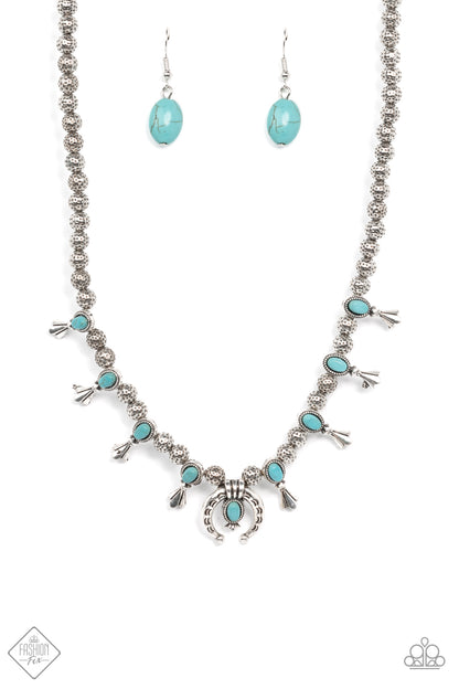 Paparazzi Accessories-Luck Of The West Blue Oval Turquoise Stone Necklace Set