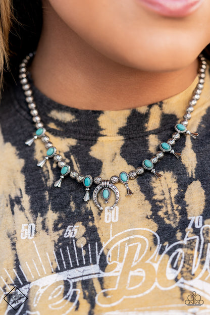 Paparazzi Accessories-Luck Of The West Blue Oval Turquoise Stone Necklace Set