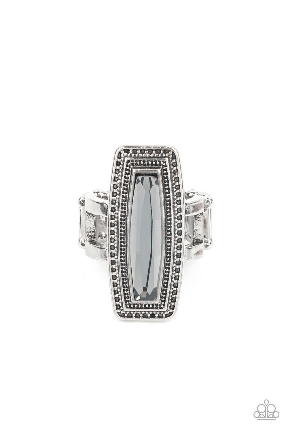 Paparazzi Accessories-Luminary Luster Silver Elongated Smoky Gem Ring