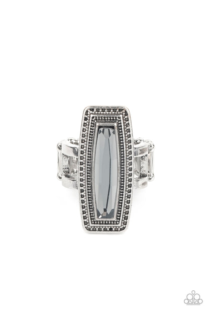 Paparazzi Accessories-Luminary Luster Silver Elongated Smoky Gem Ring