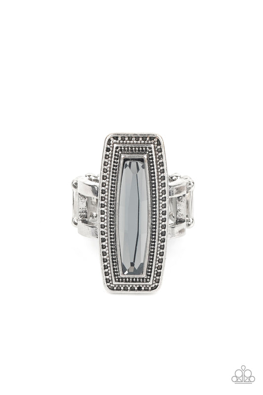 Paparazzi Accessories-Luminary Luster Silver Elongated Smoky Gem Ring