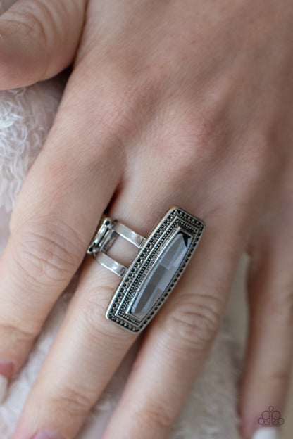 Paparazzi Accessories-Luminary Luster Silver Elongated Smoky Gem Ring