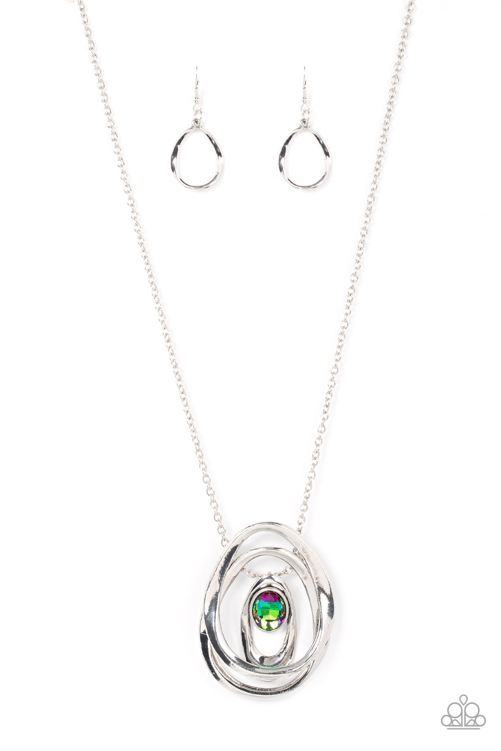 Paparazzi Accessories-Luminous Labyrinth Multi Gem Silver Oval Necklace Set