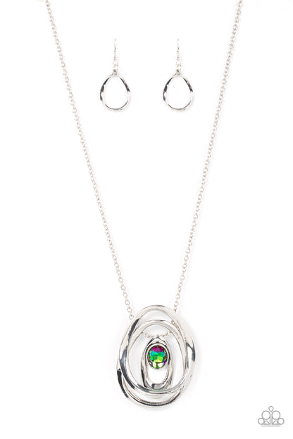 Paparazzi Accessories-Luminous Labyrinth Multi Gem Silver Oval Necklace Set