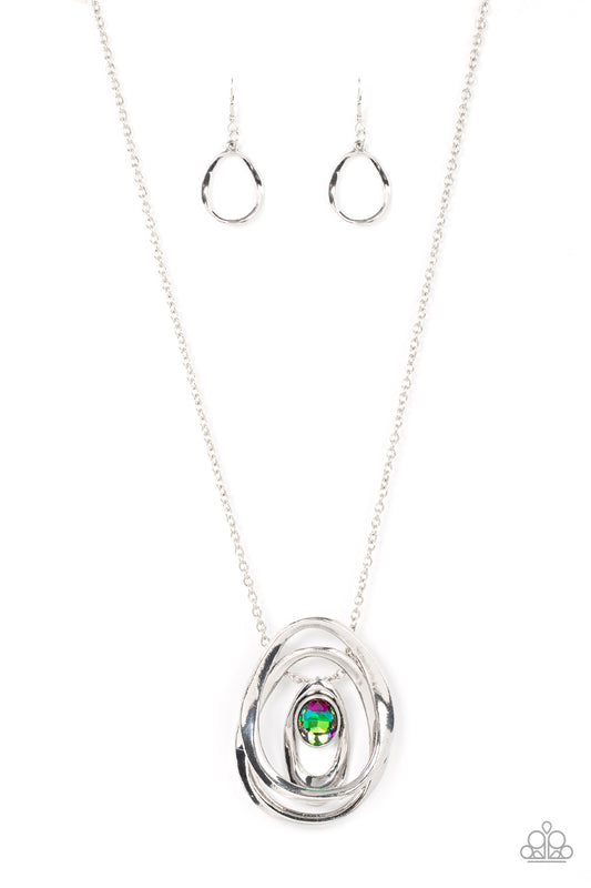 Paparazzi Accessories-Luminous Labyrinth Multi Gem Silver Oval Necklace Set