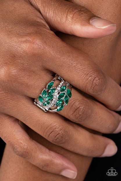Paparazzi Accessories-Luminously Leafy Green Marquise Crystal Ring