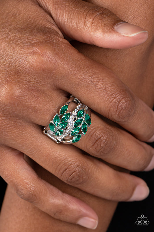 Paparazzi Accessories-Luminously Leafy Green Marquise Crystal Ring