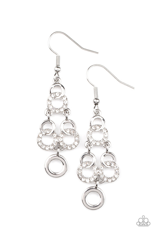 Paparazzi Accessories-Luminously Linked White Rhinestone Earrings