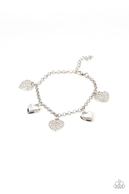 Paparazzi Accessories-Lusty Lockets White Rhinestone Heart Charm Bracelet