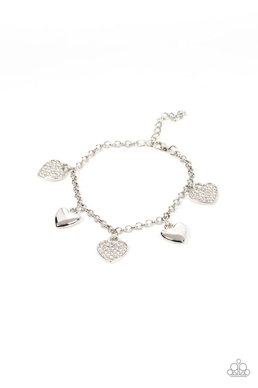 Paparazzi Accessories-Lusty Lockets White Rhinestone Heart Charm Bracelet