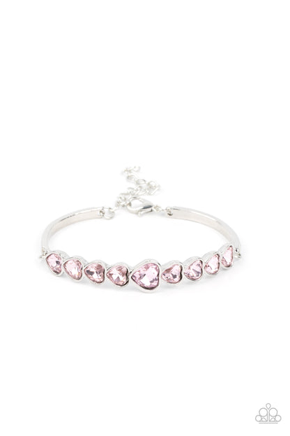 Paparazzi Accessories-Lusty Luster Pink Sparkly Heart Silver Bar Bracelet