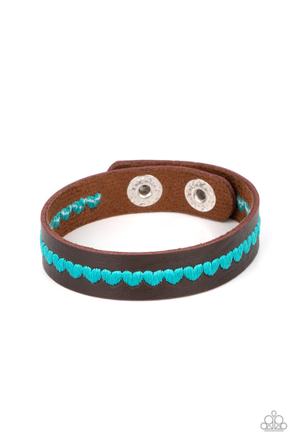 Paparazzi Accessories-Made With Love Blue Heart Brown Leather Bracelet