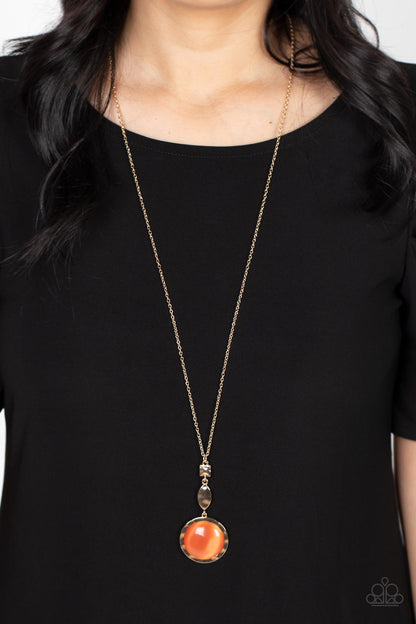 Paparazzi Accessories-Magic Carpet Cruise Orange Cat's Eye Necklace Set