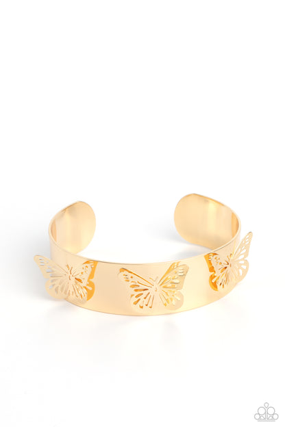 Paparazzi Accessories-Magical Mariposas Gold Butterflies Cuff Bracelet