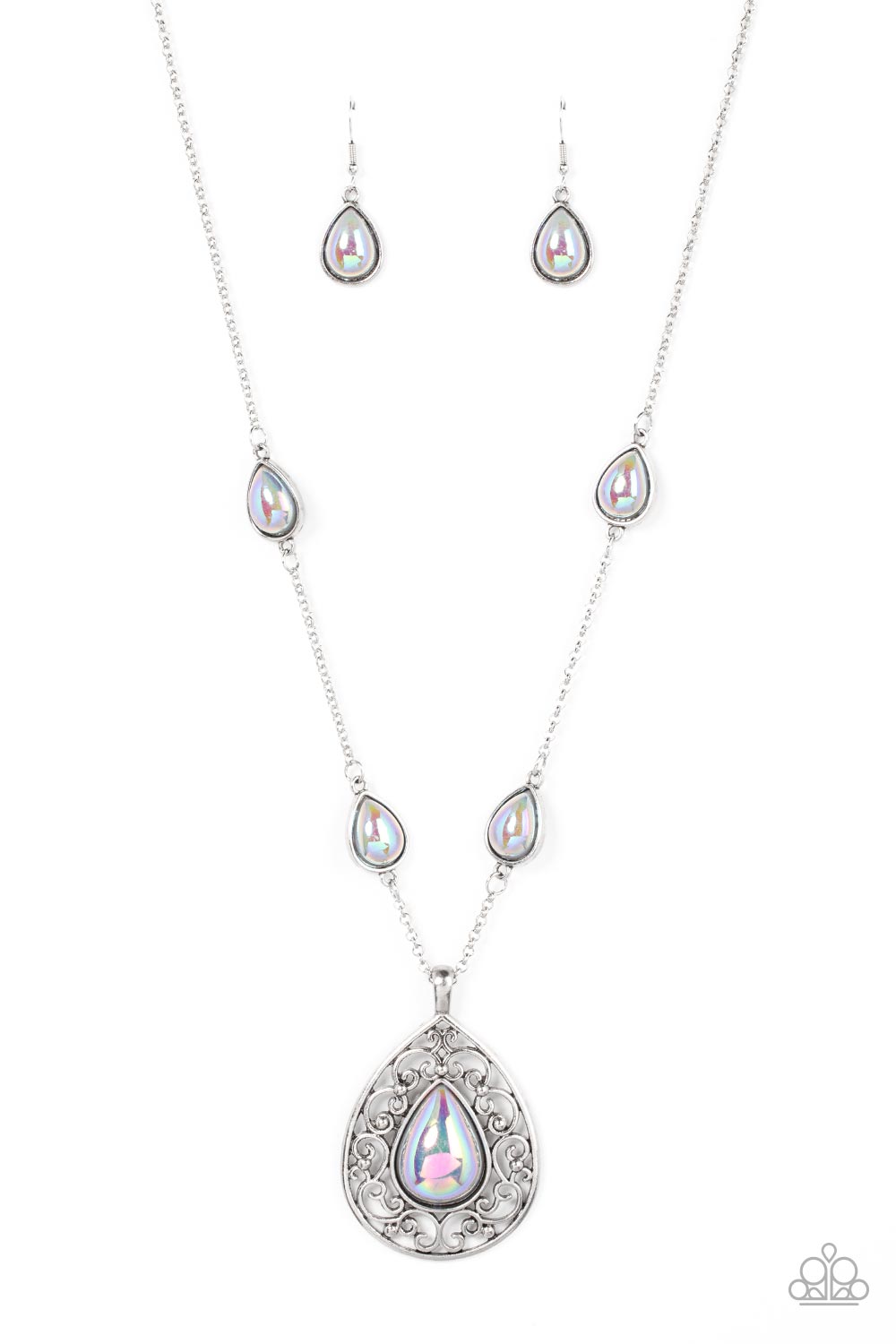 Paparazzi Accessories-Magical Masquerade Silver Teardrop Necklace Set