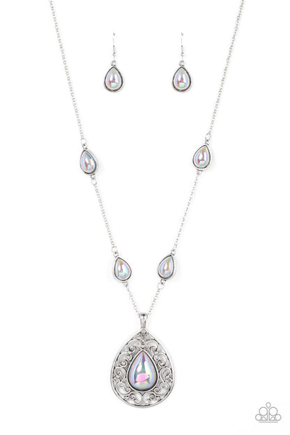 Paparazzi Accessories-Magical Masquerade Silver Teardrop Necklace Set