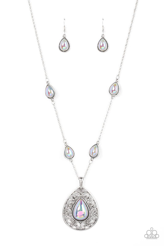 Paparazzi Accessories-Magical Masquerade Silver Teardrop Necklace Set