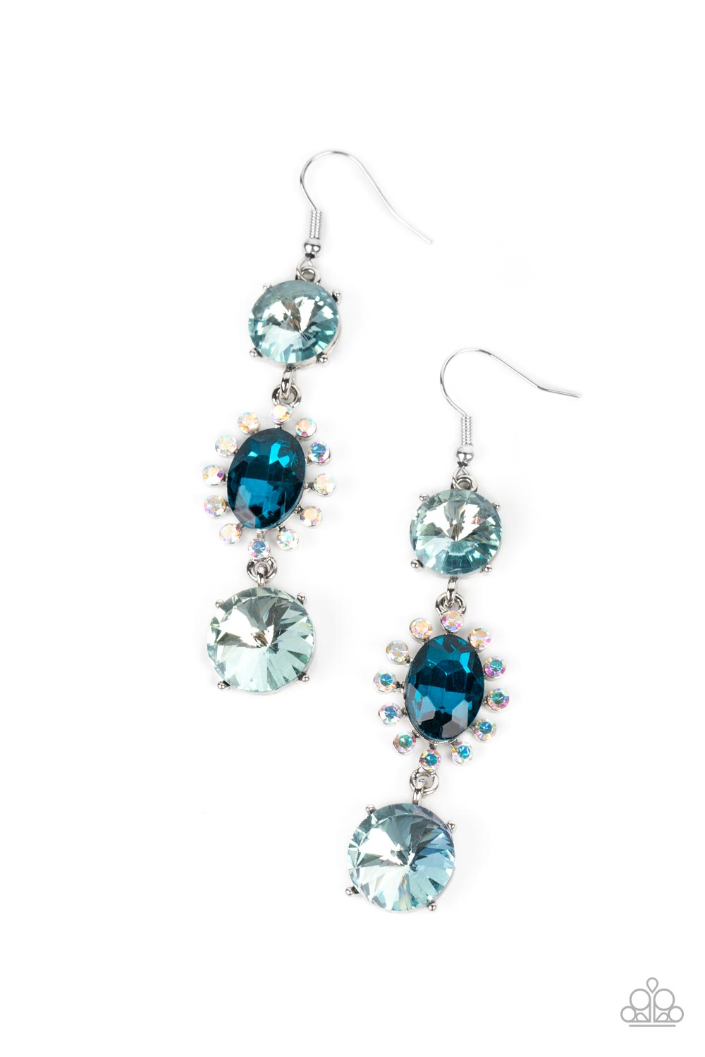 Paparazzi Accessories-Magical Melodrama Blue Iridescent Oval Cut Earrings