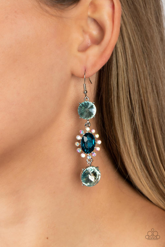 Paparazzi Accessories-Magical Melodrama Blue Iridescent Oval Cut Earrings