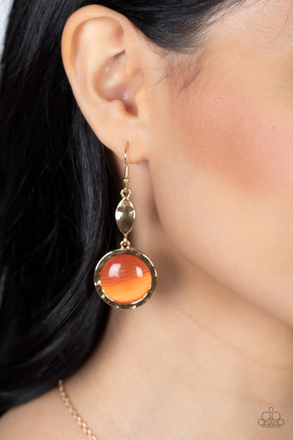 Paparazzi Accessories-Magically Magnificent Orange Round Cat's Eye Earrings