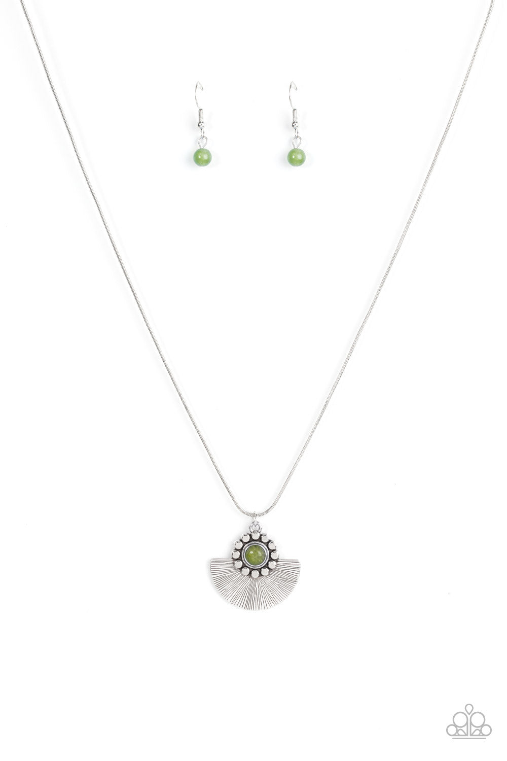 Paparazzi Accessories-Magnificent Manifestation Green Mystical Silver Necklace Set