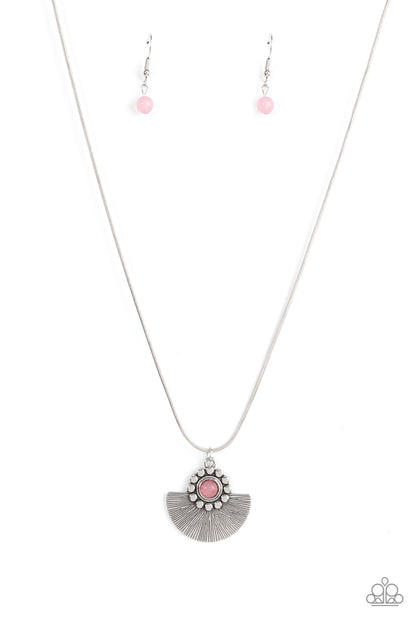 Paparazzi Accessories-Magnificent Manifestation Pink Half-Moon Silver Necklace Set