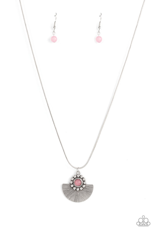 Paparazzi Accessories-Magnificent Manifestation Pink Half-Moon Silver Necklace Set
