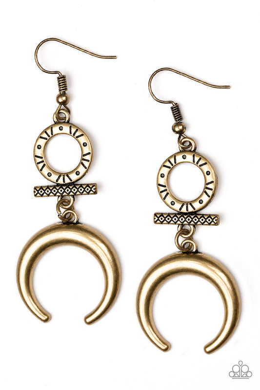 Paparazzi Accessories-Majestically Moon Child Brass Earrings