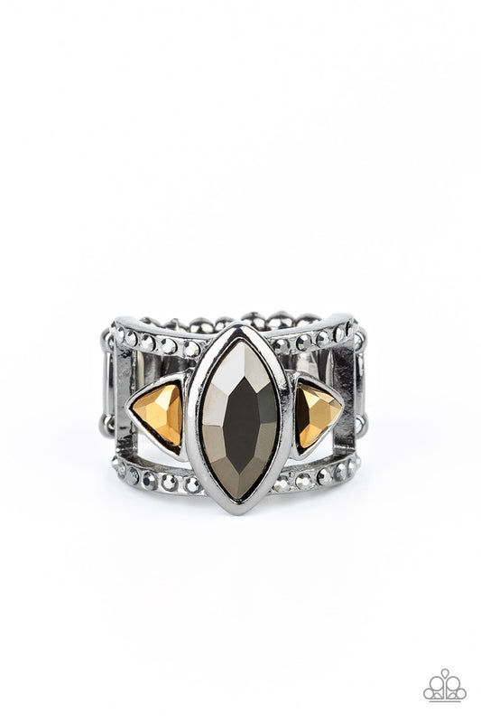 Paparazzi Accessories-Major Majestic Black Aurum Rhinestone Ring