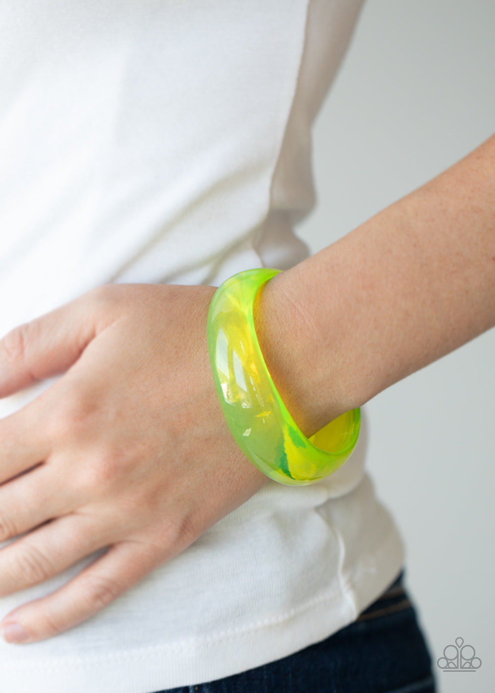 Paparazzi Accessories-Major Material Girl Yellow Acrylic Bangle