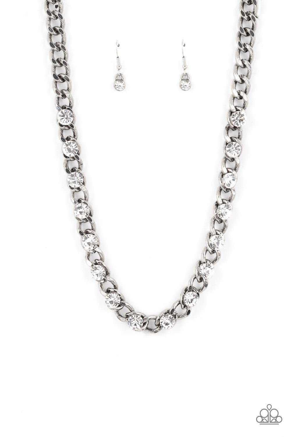 Paparazzi Accessories-Major Moxie White Rhinestone Silver Chain Necklace Set