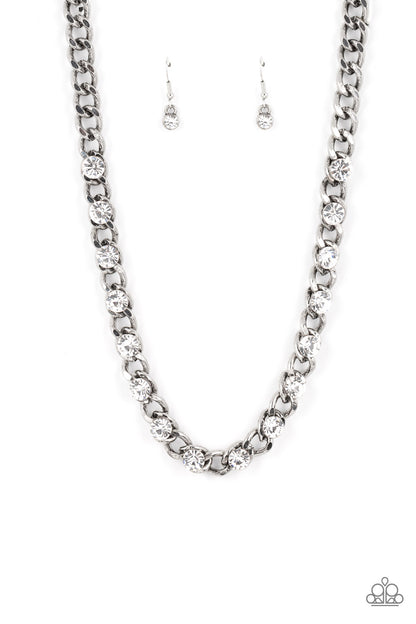 Paparazzi Accessories-Major Moxie White Rhinestone Silver Chain Necklace Set