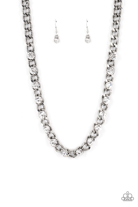 Paparazzi Accessories-Major Moxie White Rhinestone Silver Chain Necklace Set