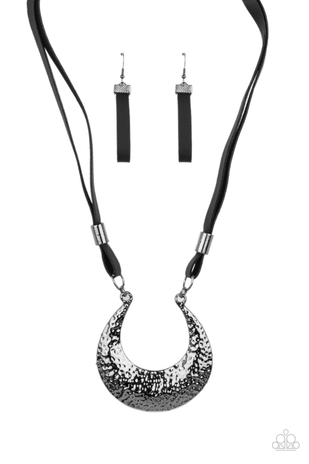 Paparazzi Accessories-Majorly Moonstruck Black Gunmetal Half Moon Necklace Set