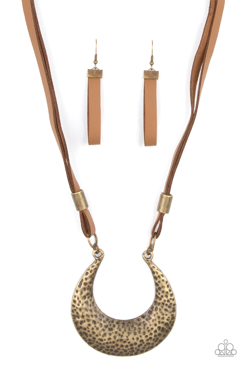 Paparazzi Accessories-Majorly Moonstruck Brass Bead 1/2 Moon Pendant Necklaces Set