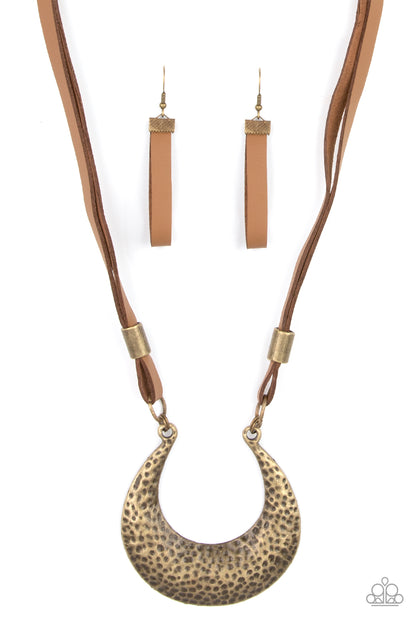 Paparazzi Accessories-Majorly Moonstruck Brass Bead 1/2 Moon Pendant Necklaces Set