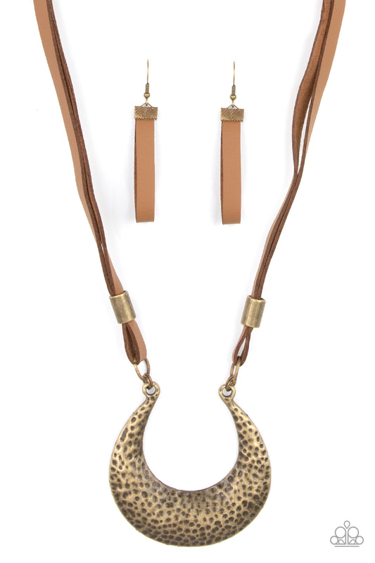 Paparazzi Accessories-Majorly Moonstruck Brass Bead 1/2 Moon Pendant Necklaces Set