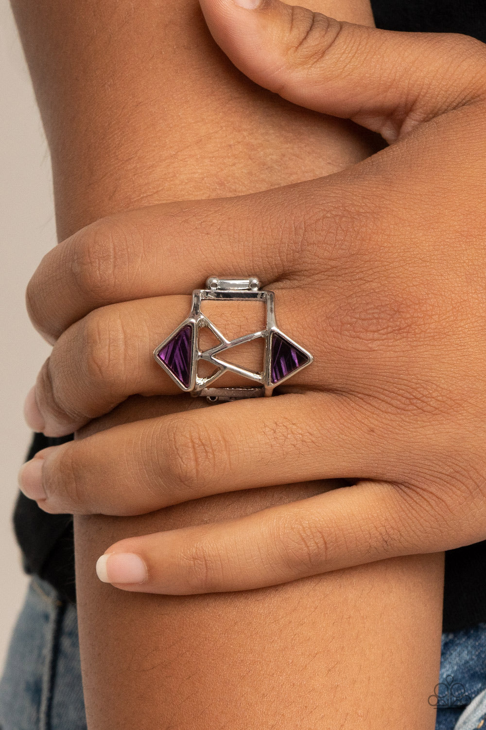 Paparazzi Accessories-Making Me Edgy Purple Triangular Ring