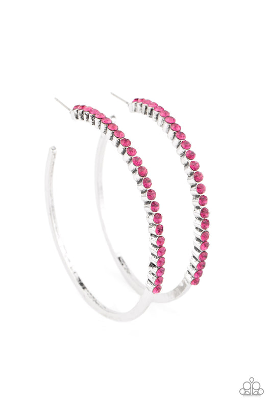 Paparazzi Accessories-Making Rounds Pink Glassy Hoop Earrings