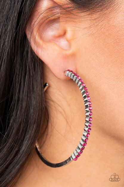 Paparazzi Accessories-Making Rounds Pink Glassy Hoop Earrings