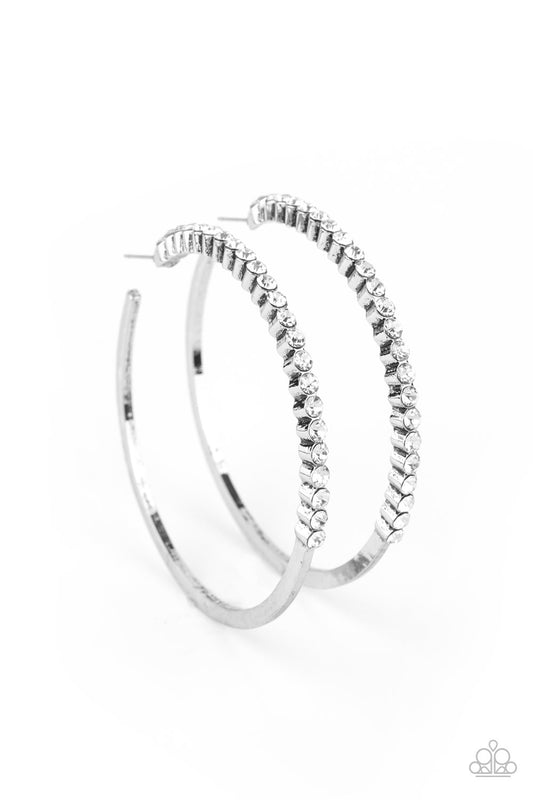 Paparazzi Accessories-Making Rounds White Rhinestone Hoop Earrings