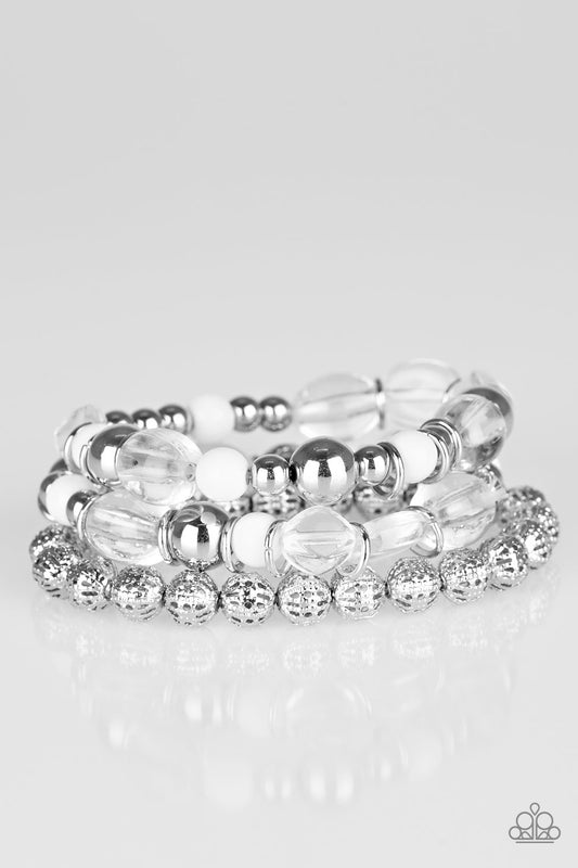 Paparazzi Accessories-Malibu Marina White Glassy Bracelet