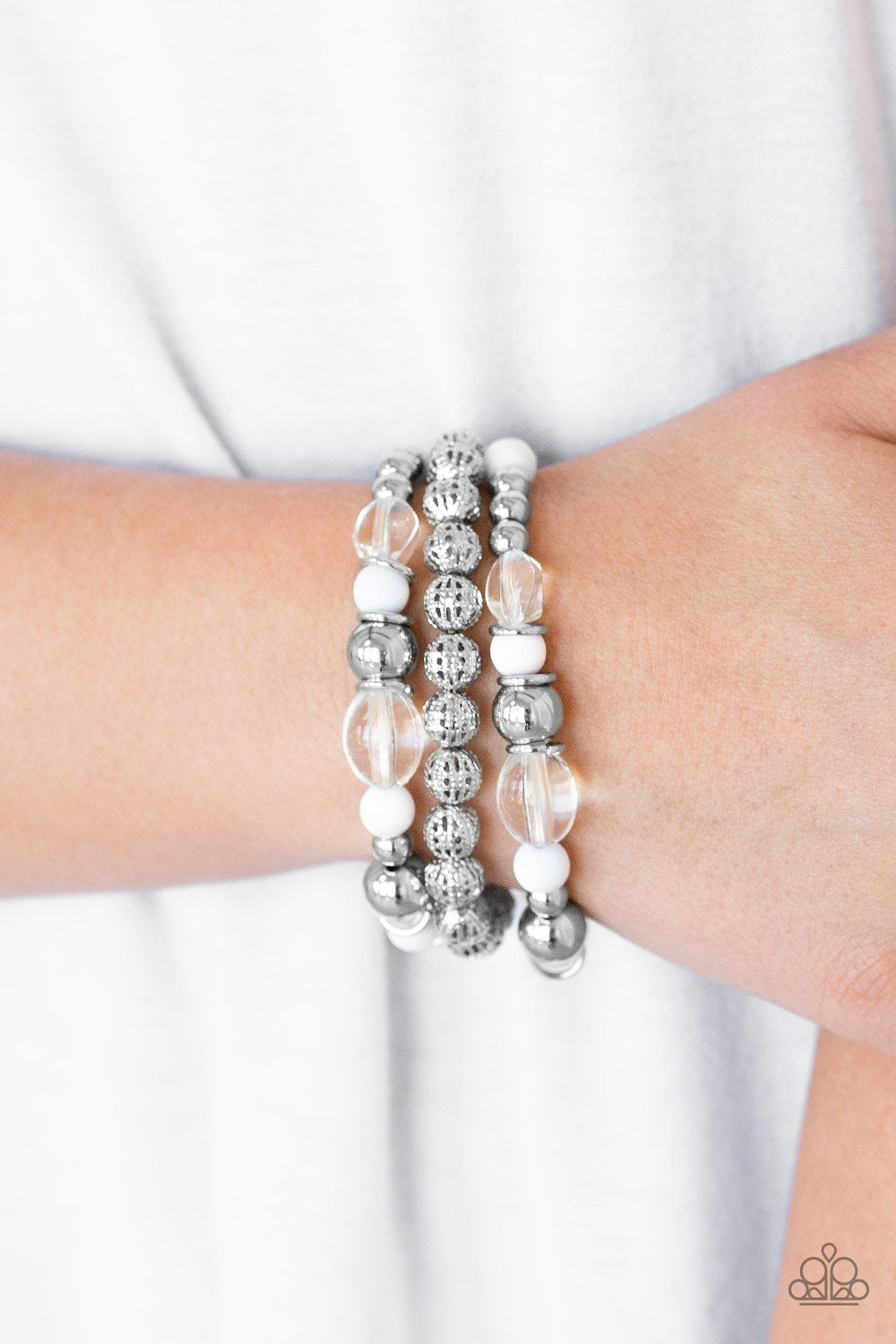 Paparazzi Accessories-Malibu Marina White Glassy Bracelet