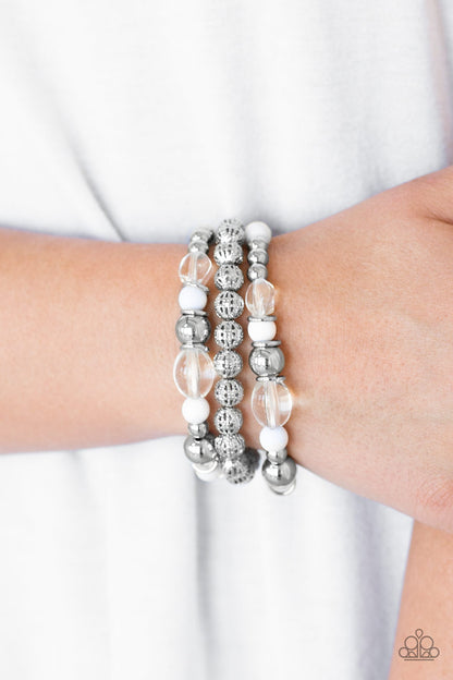 Paparazzi Accessories-Malibu Marina White Glassy Bracelet